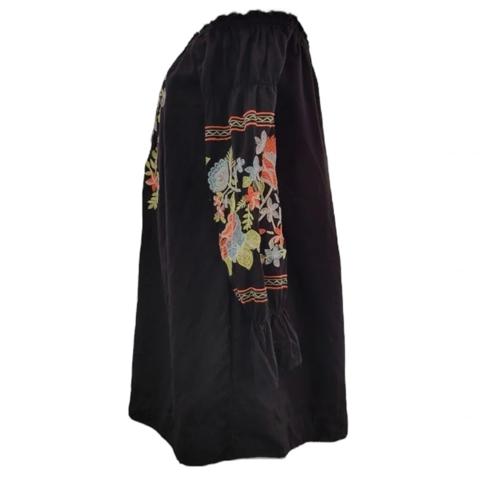 FREE PEOPLE Fleur du Jour Embroidered Off-Shoulder Dress in Black Size Medium - Picture 3 of 8